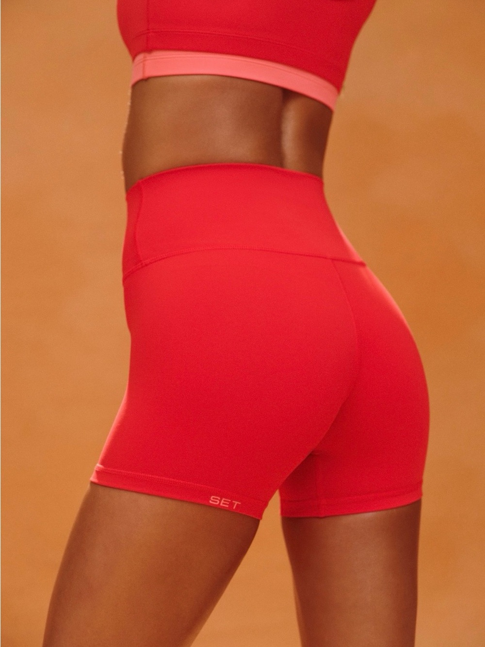 SET active High-Rise seamless red/orange athletic sporty Biker Shorts